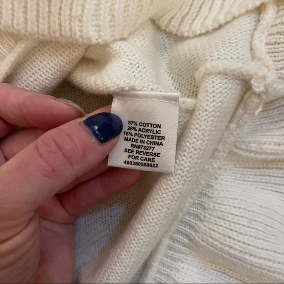 Elle Winter White Short Sleeve Ruffle Peplum Ribbed Mock Neck Sweater Top Small - Picture 6 of 11